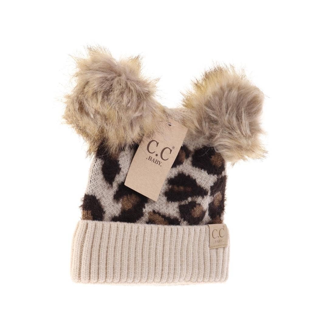 C.C Beanie BABY Leopard Double Pom Hat