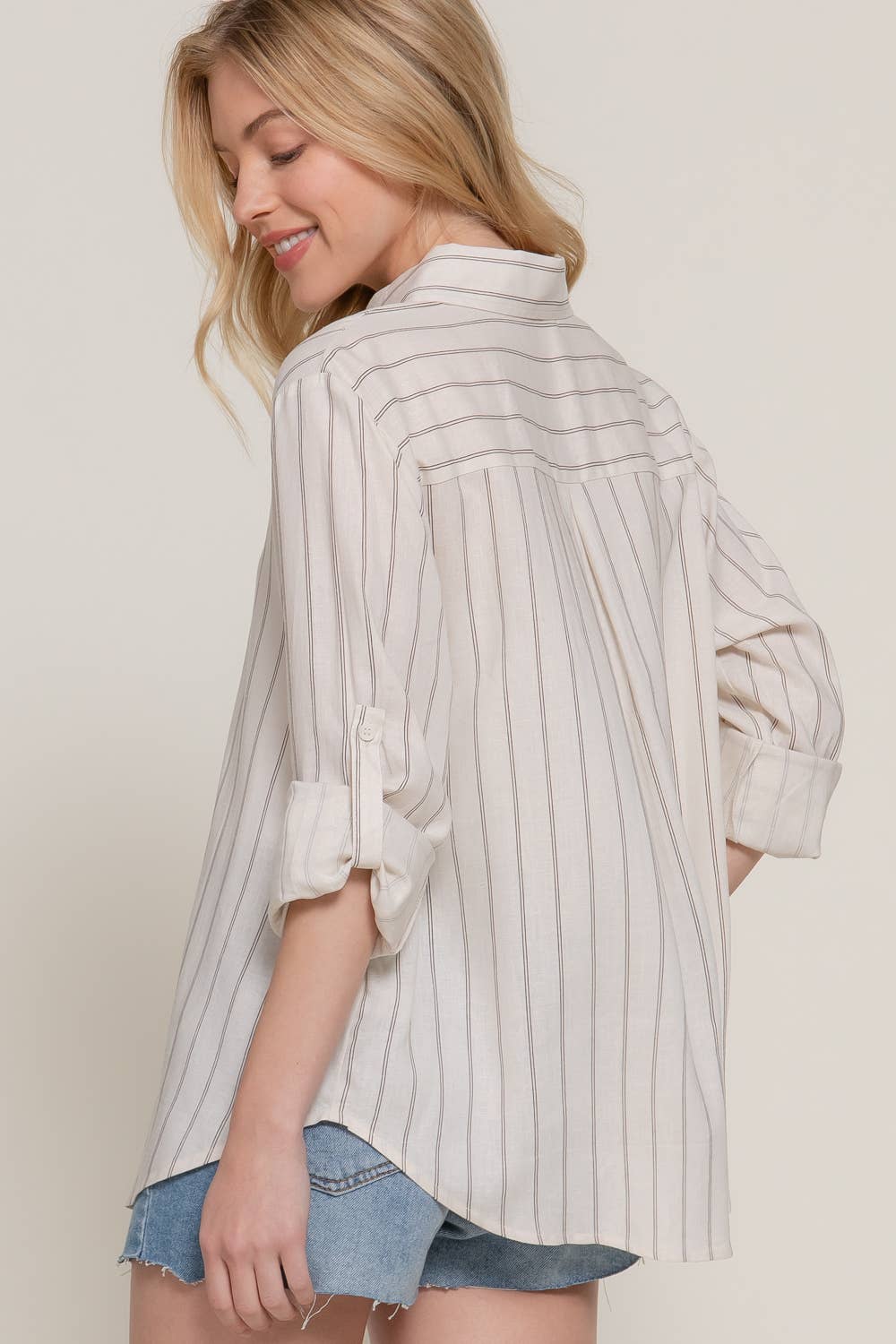 Long Sleeve Button Down Stripe Linen Oversized Shirt