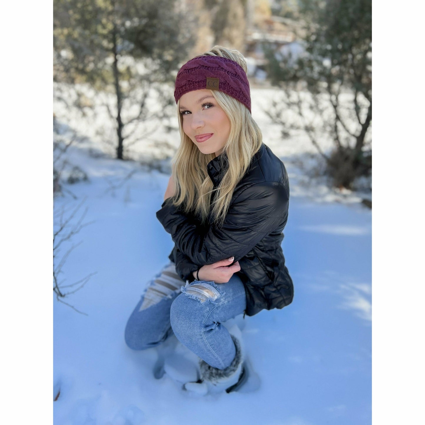 CC Beanie Solid Cable Knit Head Wrap