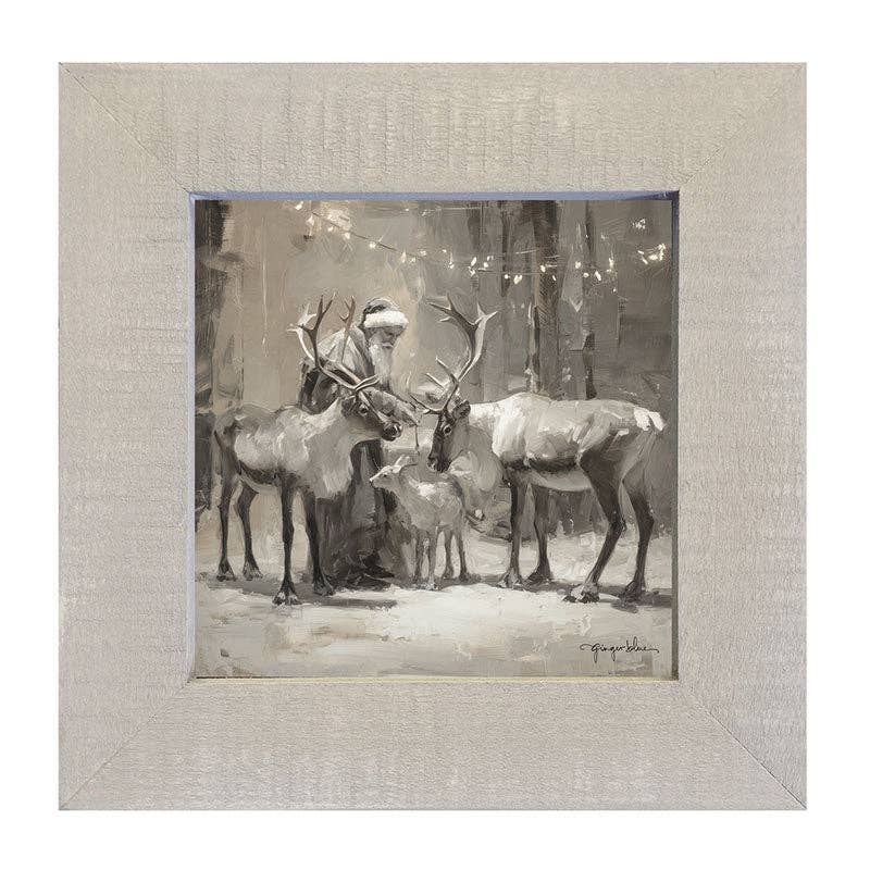 Santa and Reindeers under Christmas Lights