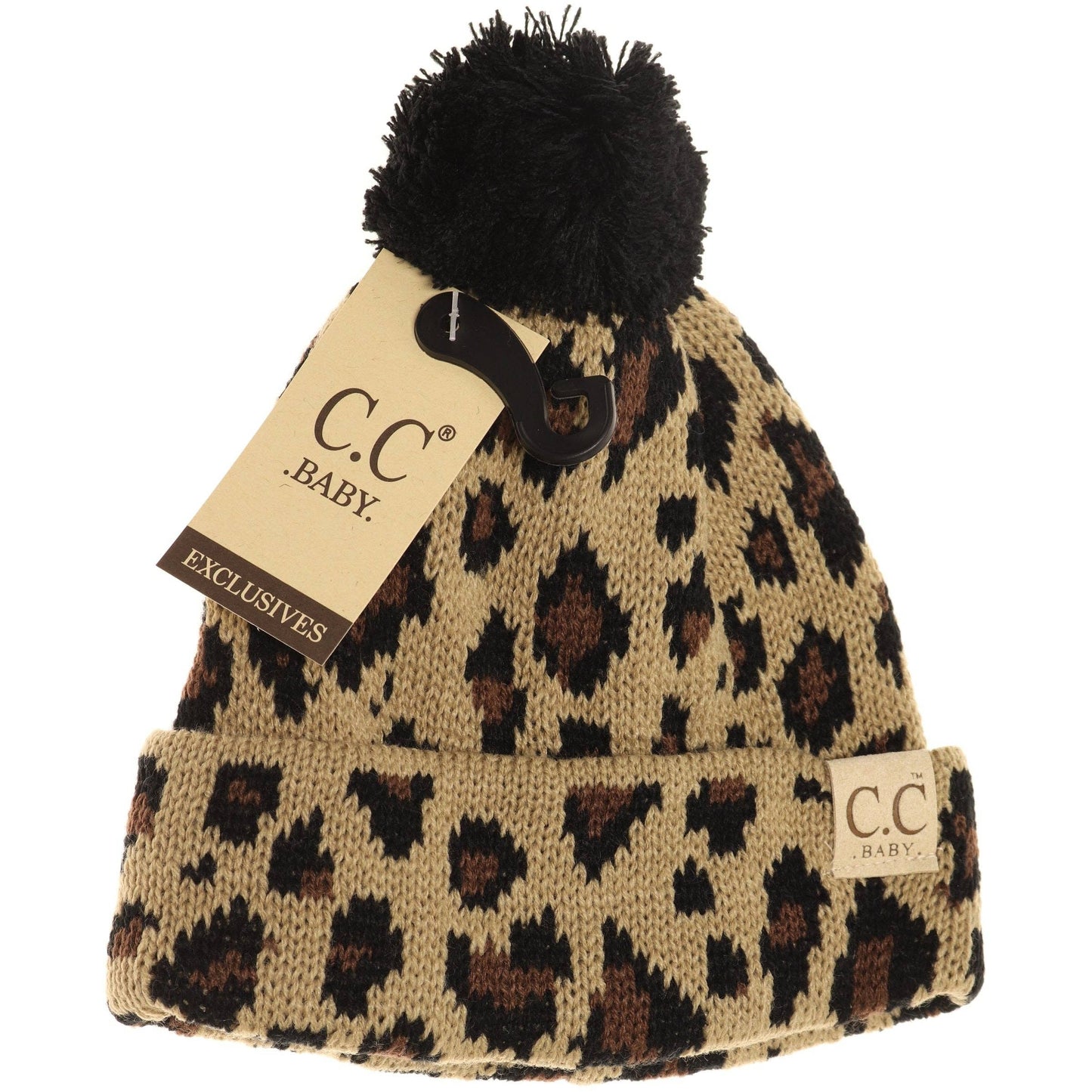 CC Baby Leopard Single Pom Newborn Knit Hat