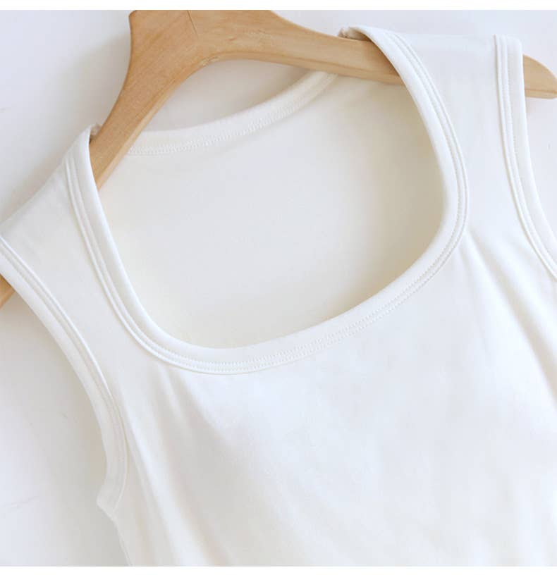 Queen-anne neck cotton blend built-in bra tank top
