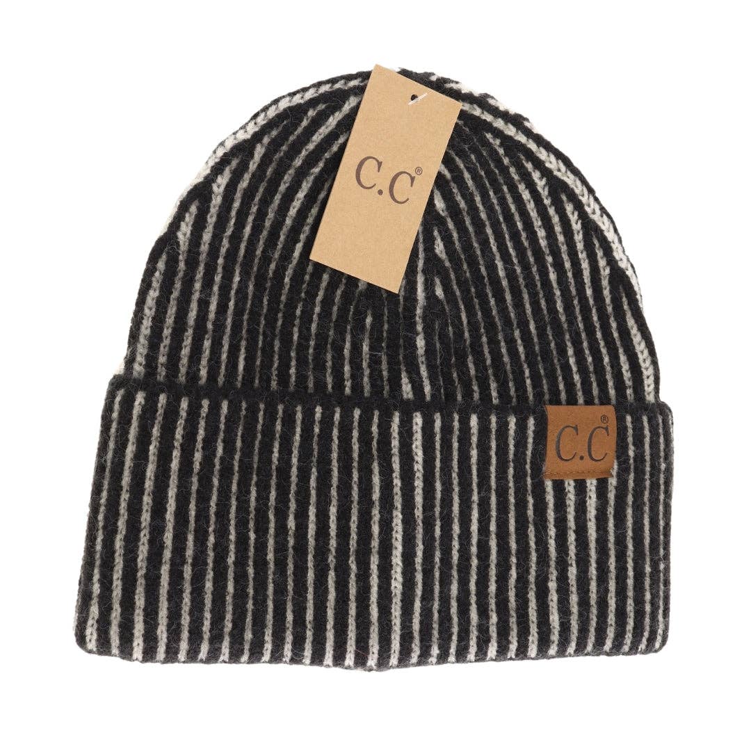 CC Beanie Contrasting Sriped Cuff