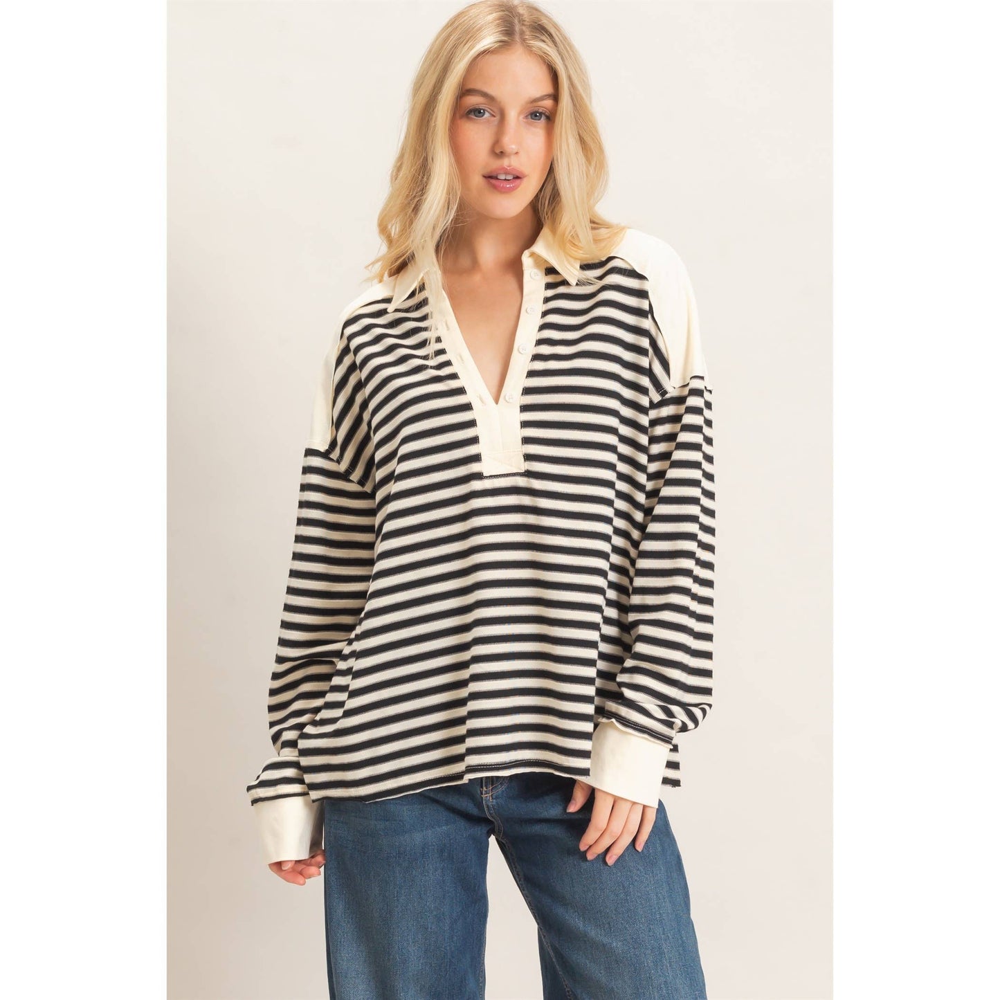 Striped Henley Sweatshirt