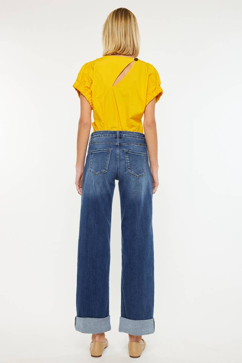 High Rise Cuffed Wide Leg Jeans