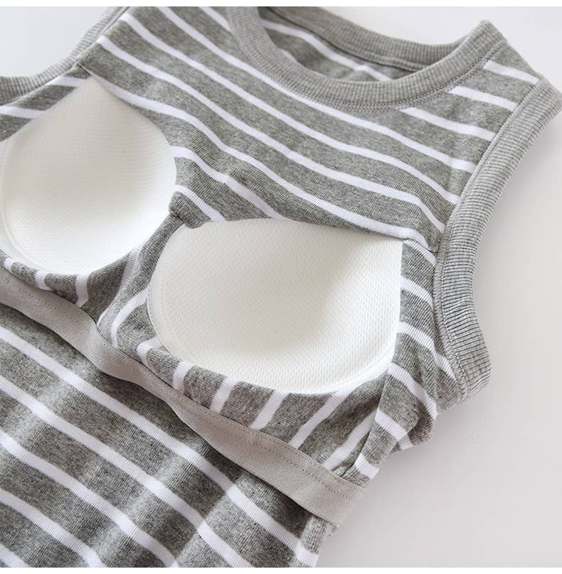 Daily Basic cotton blend stripe fitted tank top w self bra