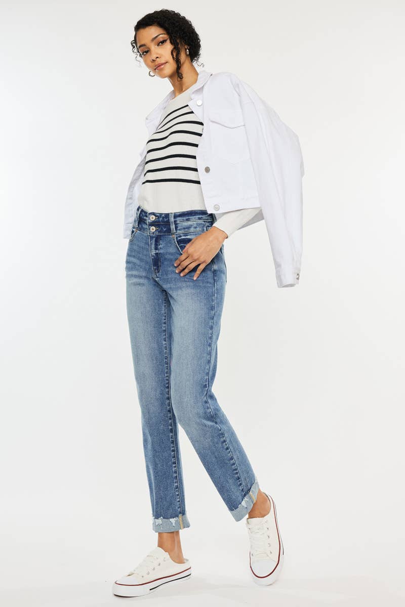 High Rise Slim Straight Jeans Medium Wash