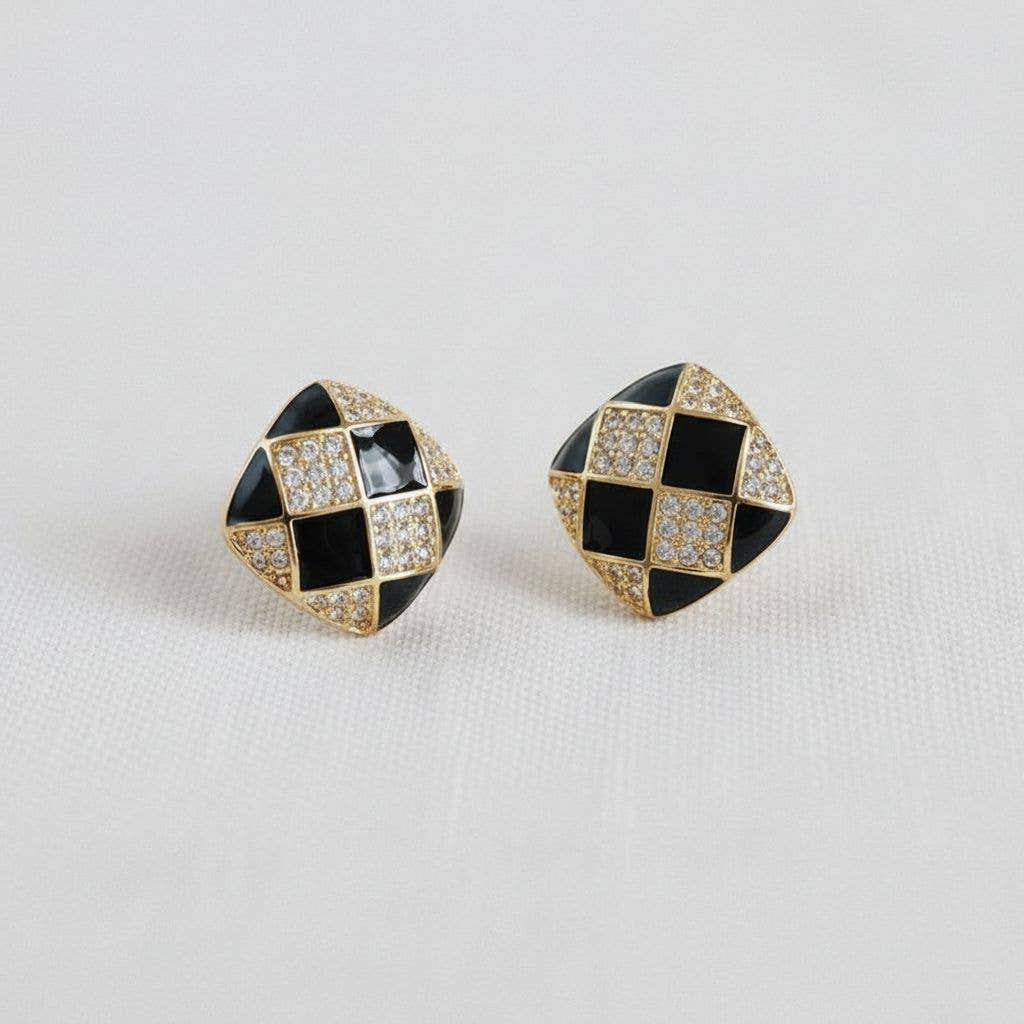 Enamel Chessboard Earrings
