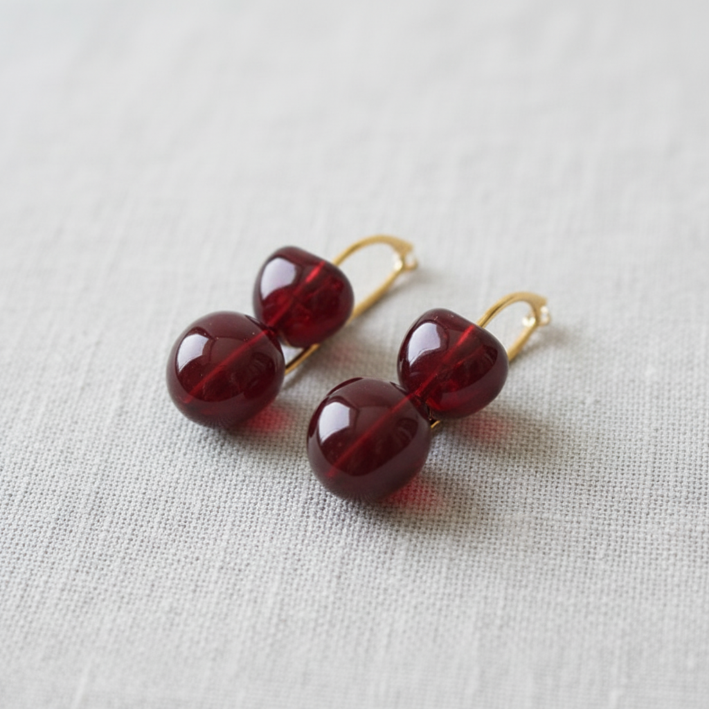 Cherry Resin Silver Stud Earrings