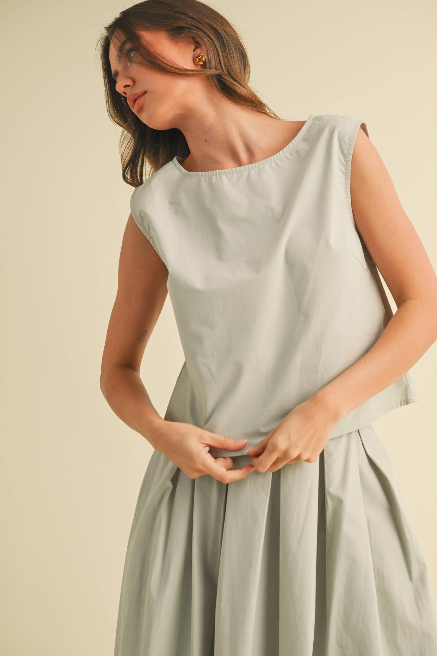 Sleeveless Top and Pleated Midi Skirt Set