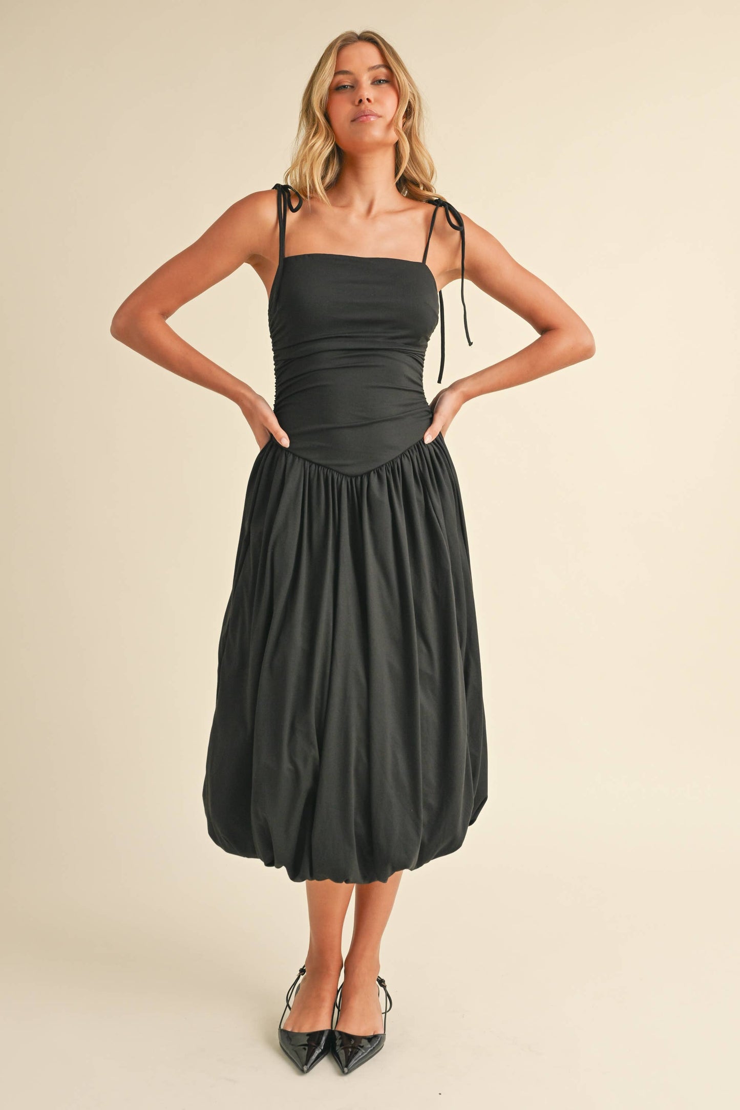 Ruched Sleeveless Top Balloon Midi Dress