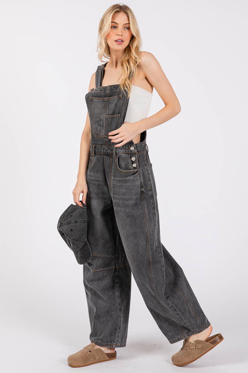 Washed Denim Overall Jumpsuit