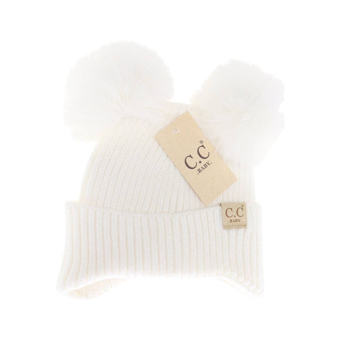 CC Beanie BABY Ear Flap Double Pom