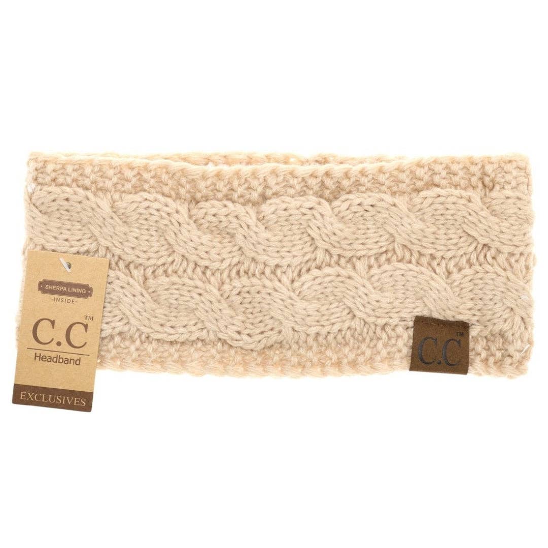 CC Beanie Solid Cable Knit Head Wrap