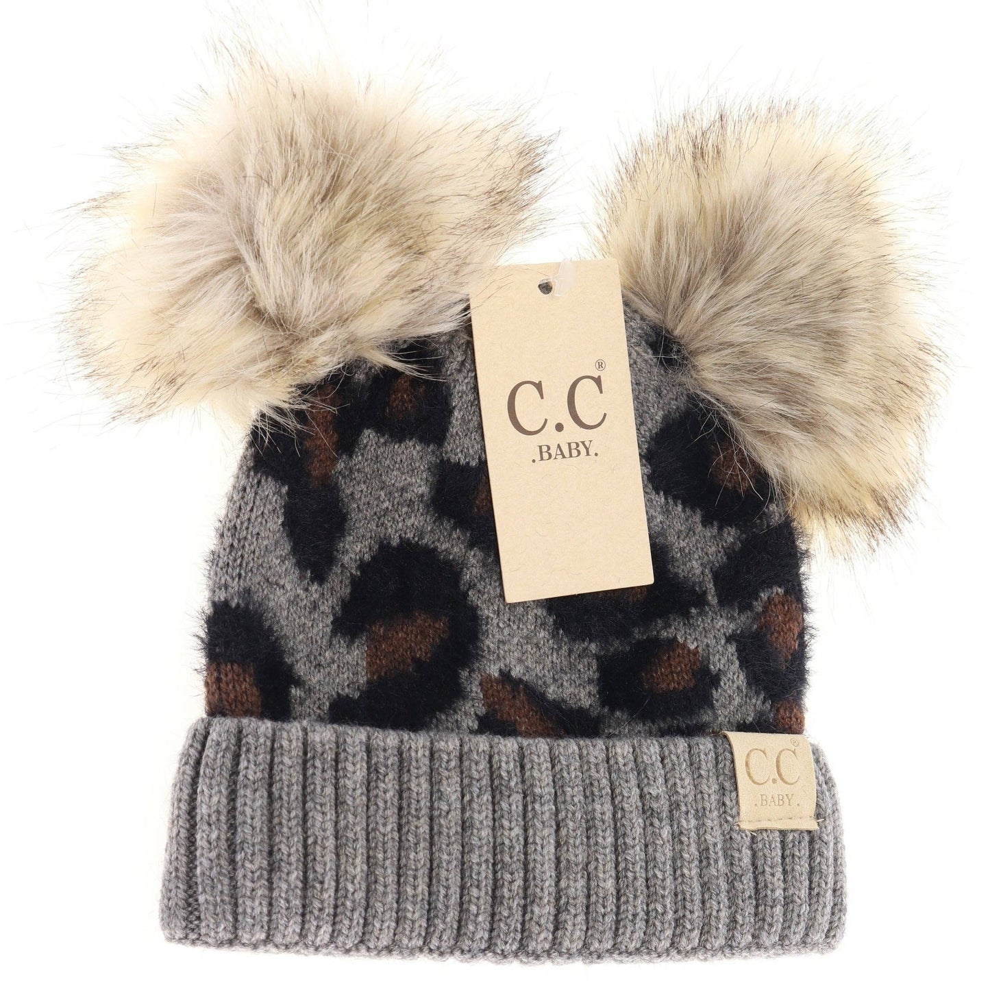 C.C Beanie BABY Leopard Double Pom Hat