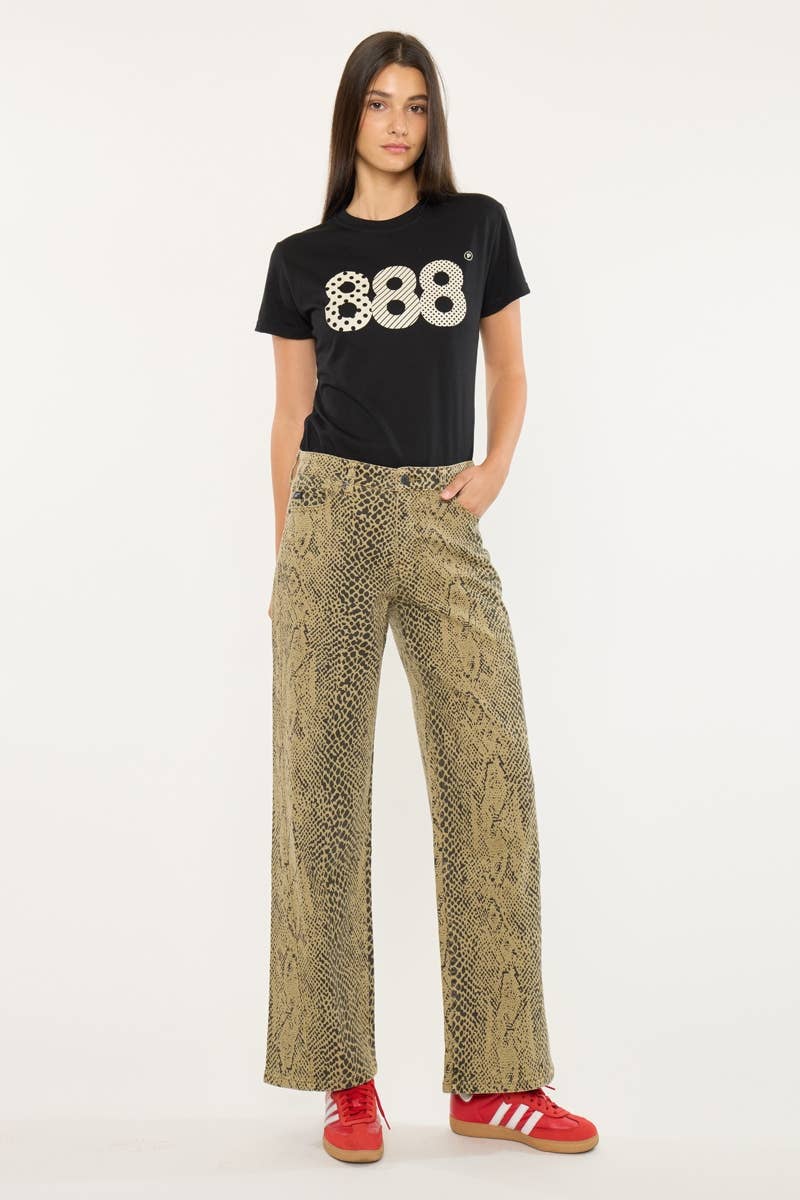 Low Slung Baggy Python Print Wide Leg Jean
