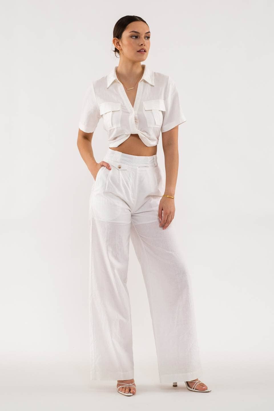 Twist Front Linen Crop Top