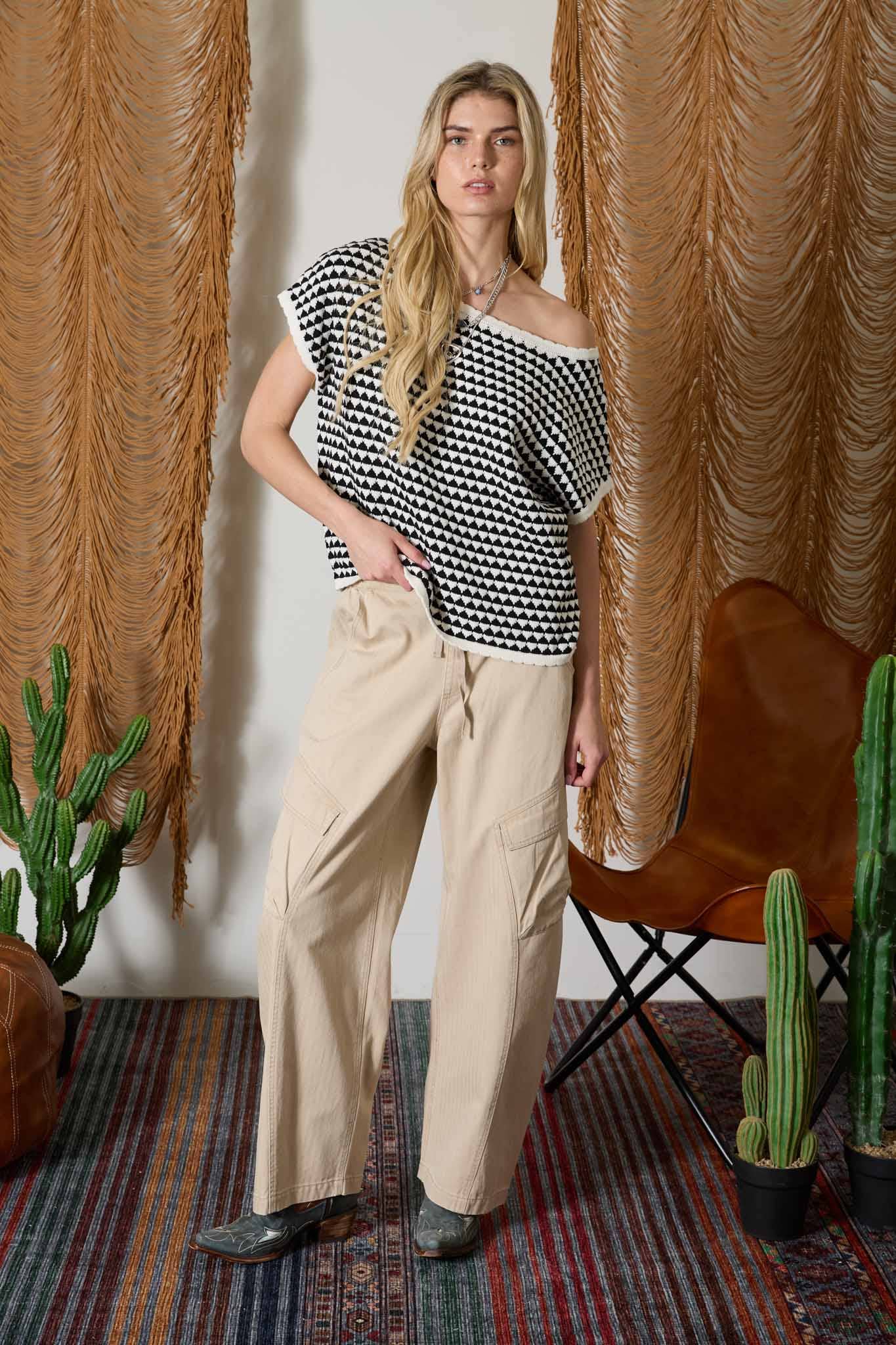 Geometric Stripe Knit Top