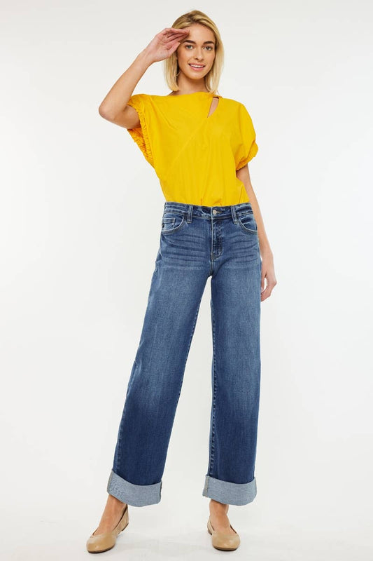 High Rise Cuffed Wide Leg Jeans