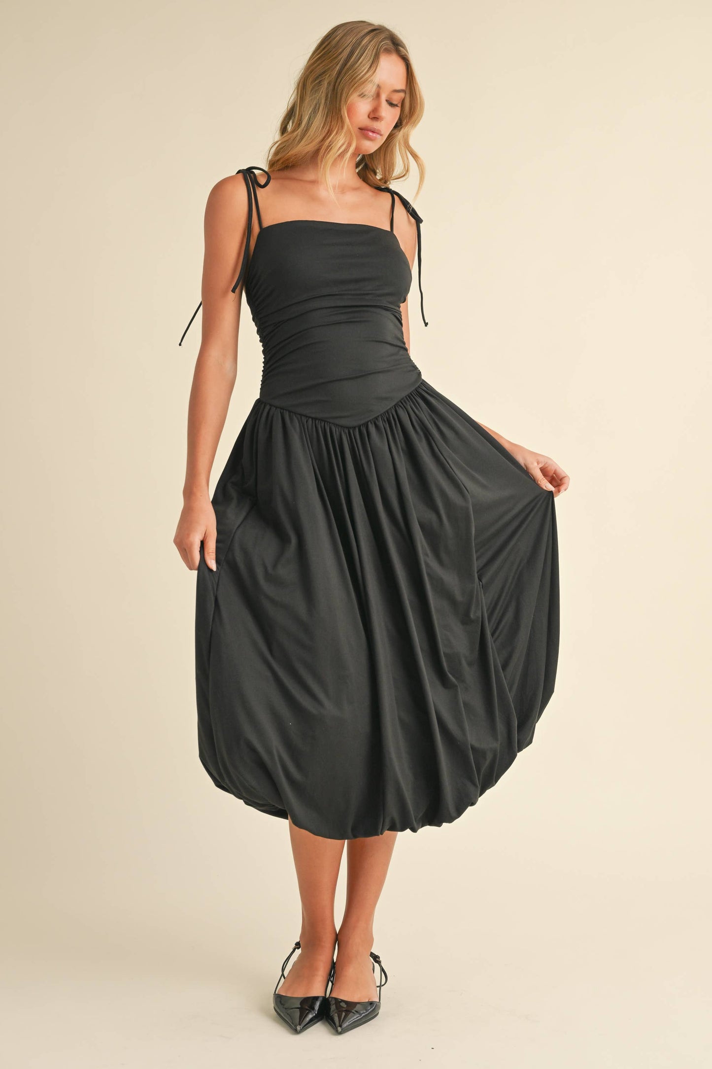 Ruched Sleeveless Top Balloon Midi Dress