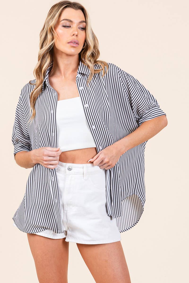 Game day Striped Boxy Oxford Button Down Shirt