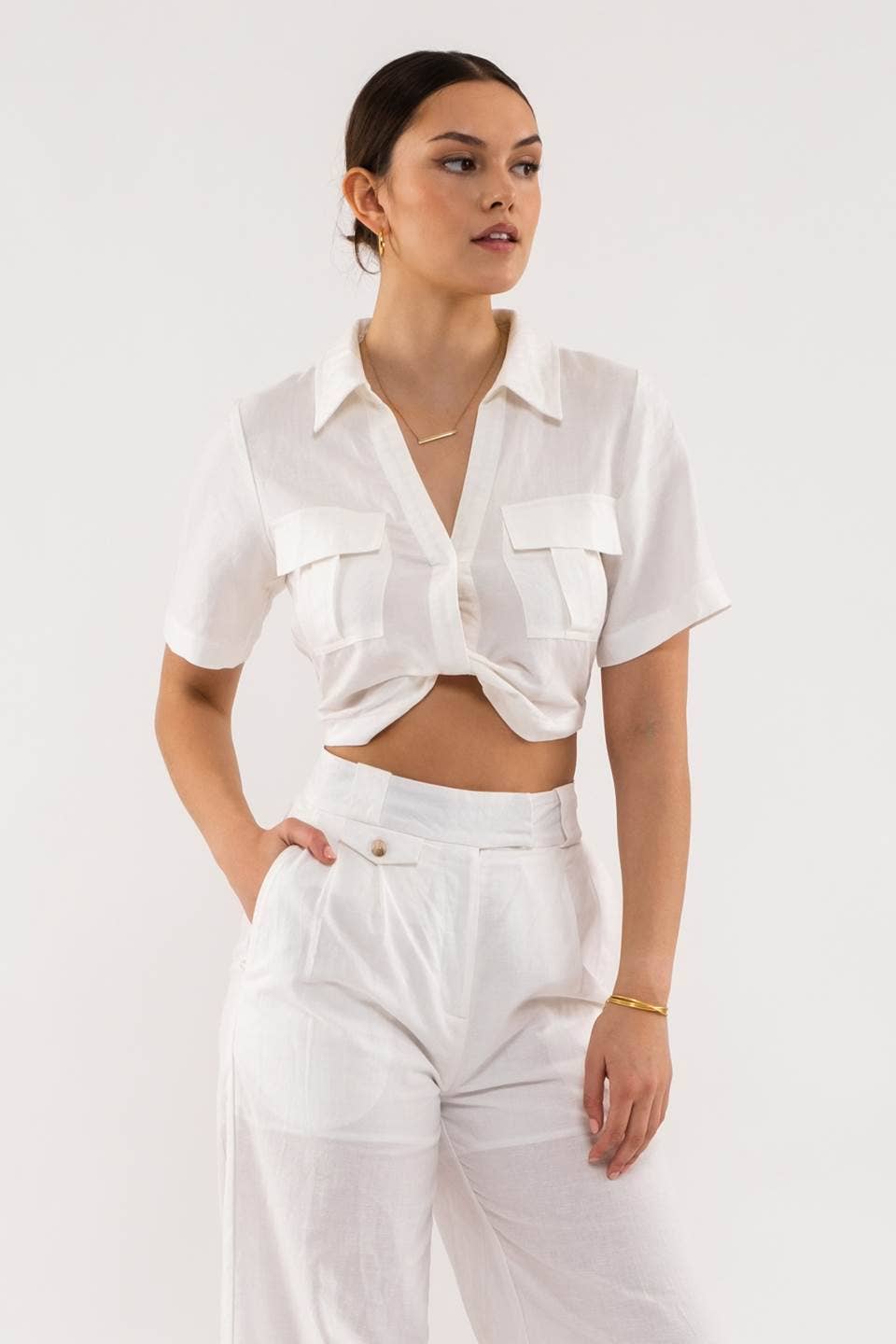 Twist Front Linen Crop Top