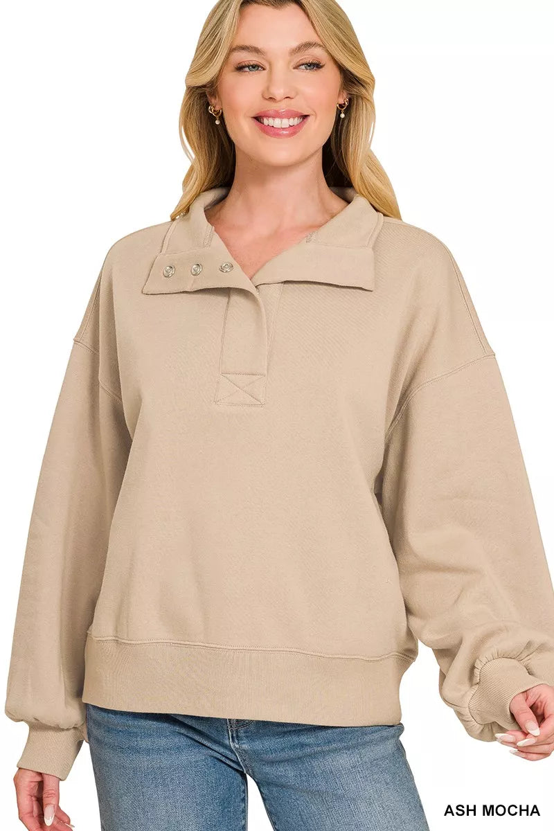 Zenana Fleece Half Snap Button Sweatshirt – The Glossy Goat