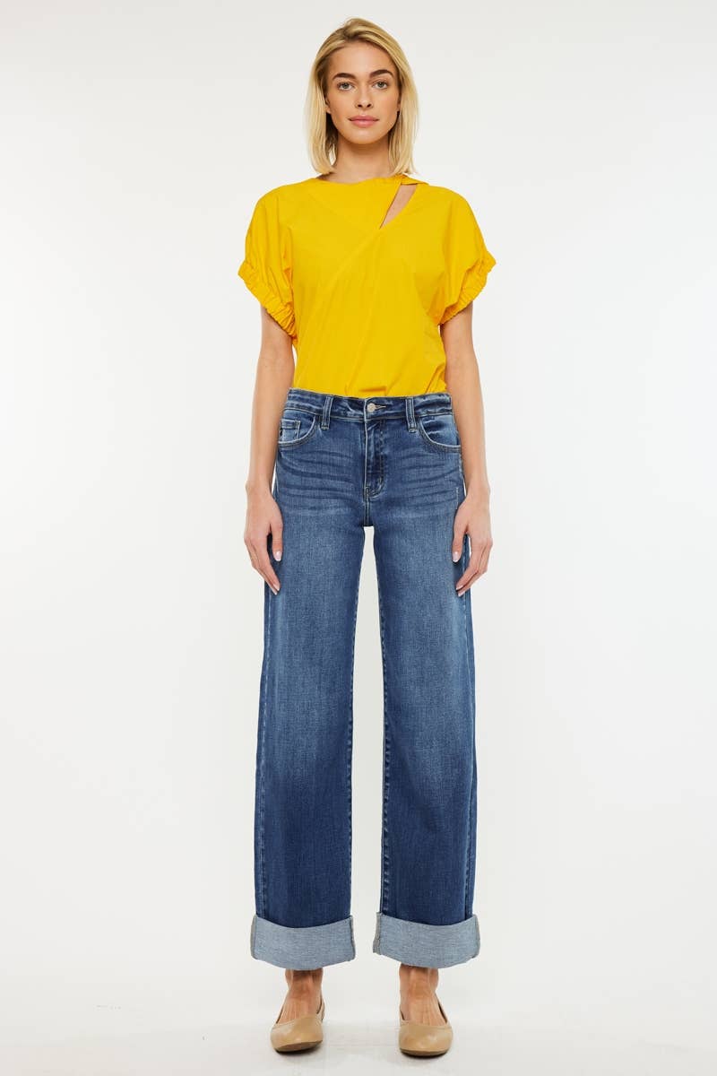 High Rise Cuffed Wide Leg Jeans