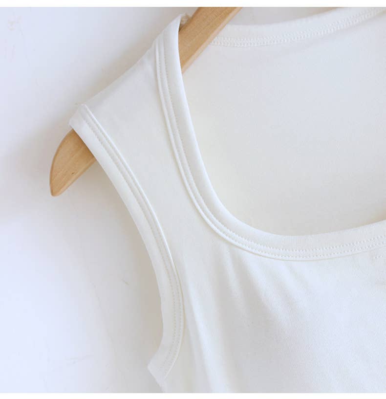 Queen-anne neck cotton blend built-in bra tank top