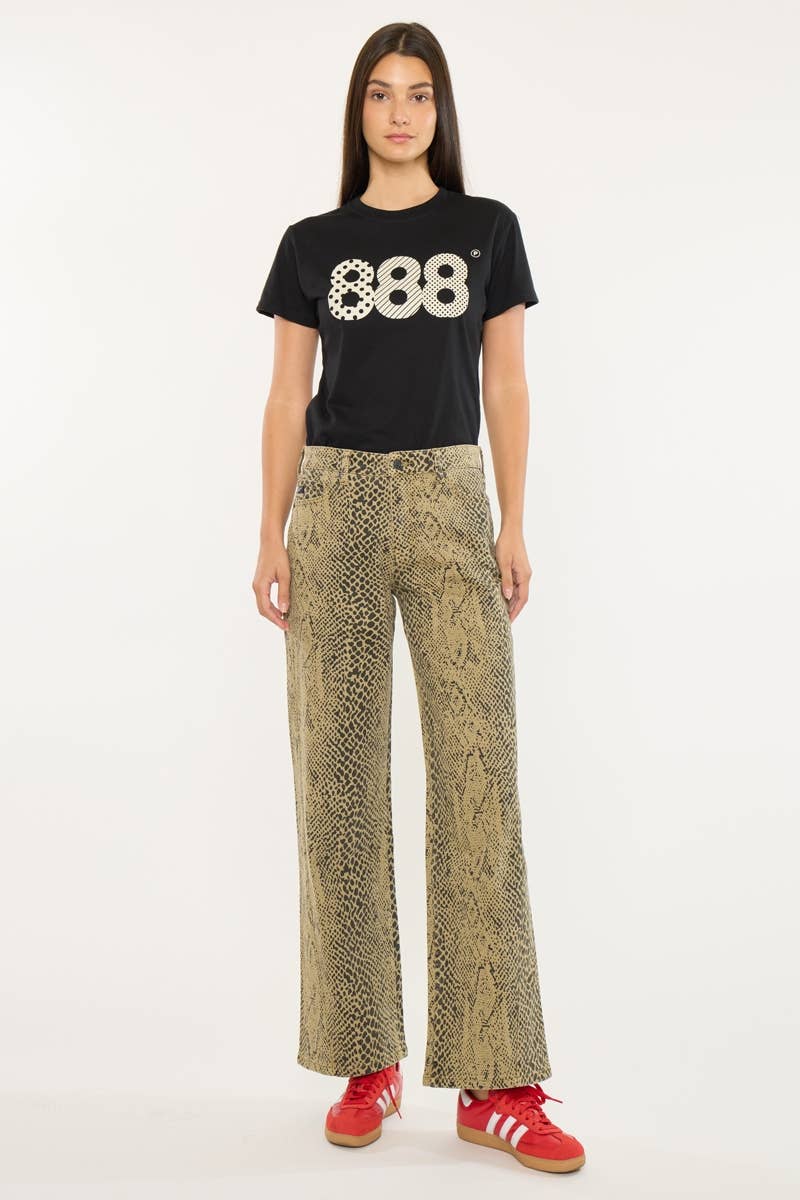 Low Slung Baggy Python Print Wide Leg Jean