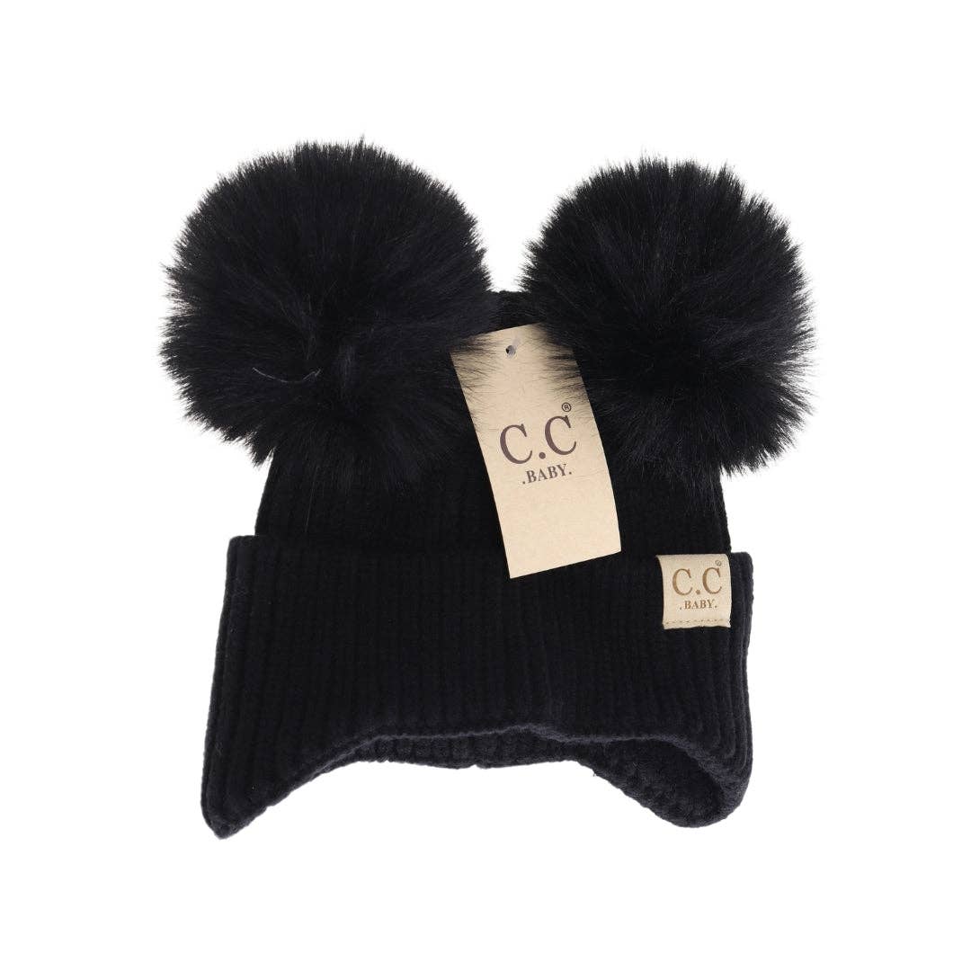 CC Beanie BABY Ear Flap Double Pom