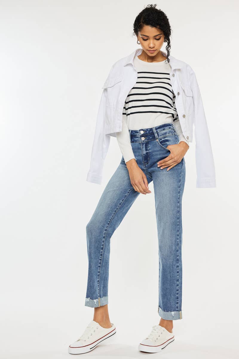 High Rise Slim Straight Jeans Medium Wash