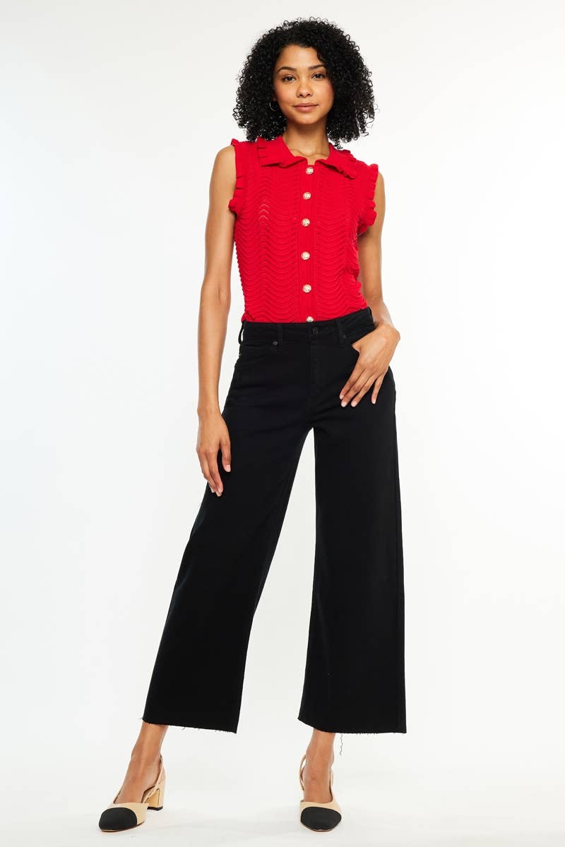 High Rise Crop Wide Leg Jeans Black