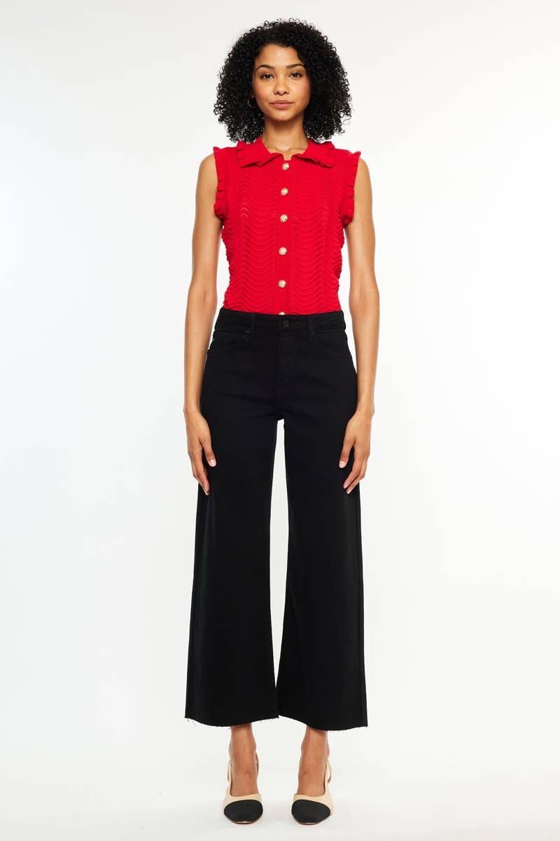 High Rise Crop Wide Leg Jeans Black