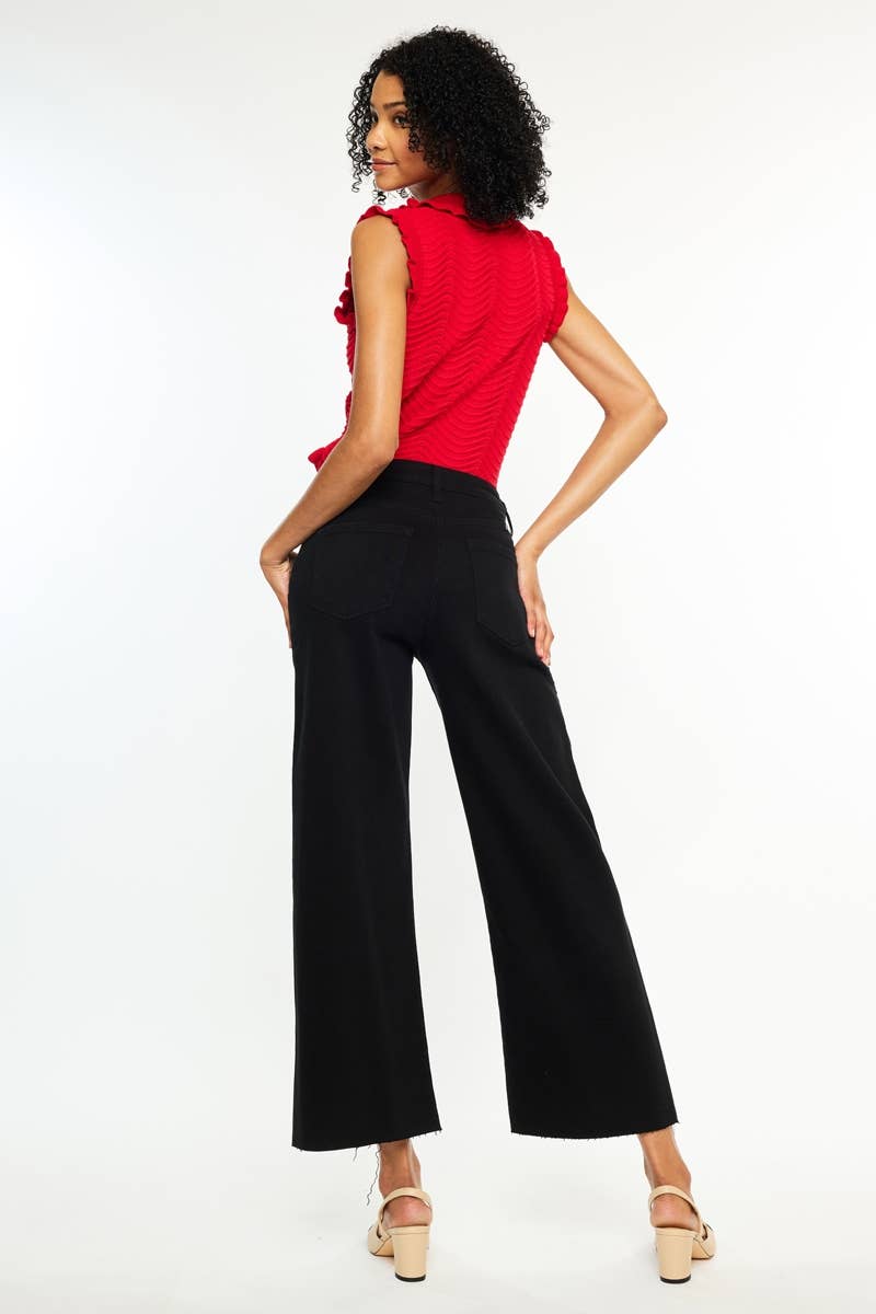 High Rise Crop Wide Leg Jeans Black