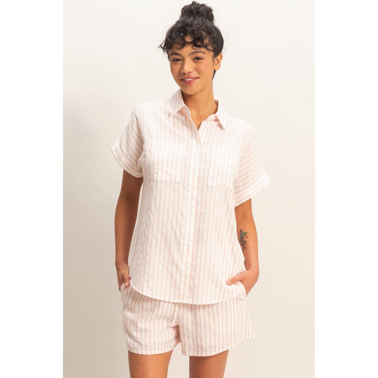 Striped Button-Up Dolman Sleeve Shirt