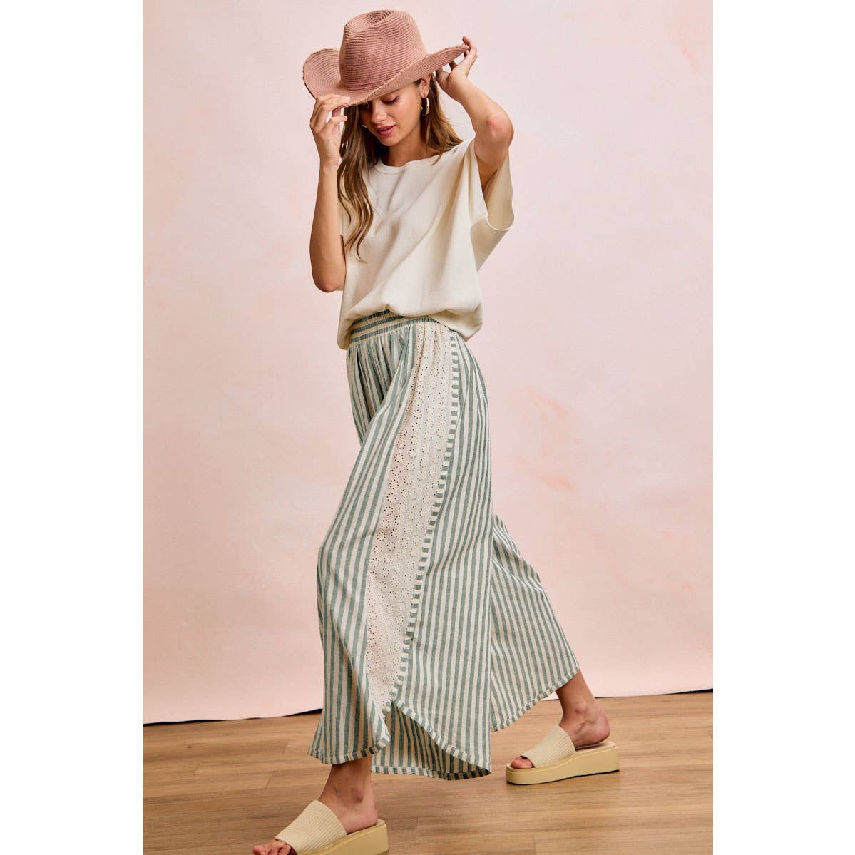 Floral Eyelet Side Wide Leg Pants