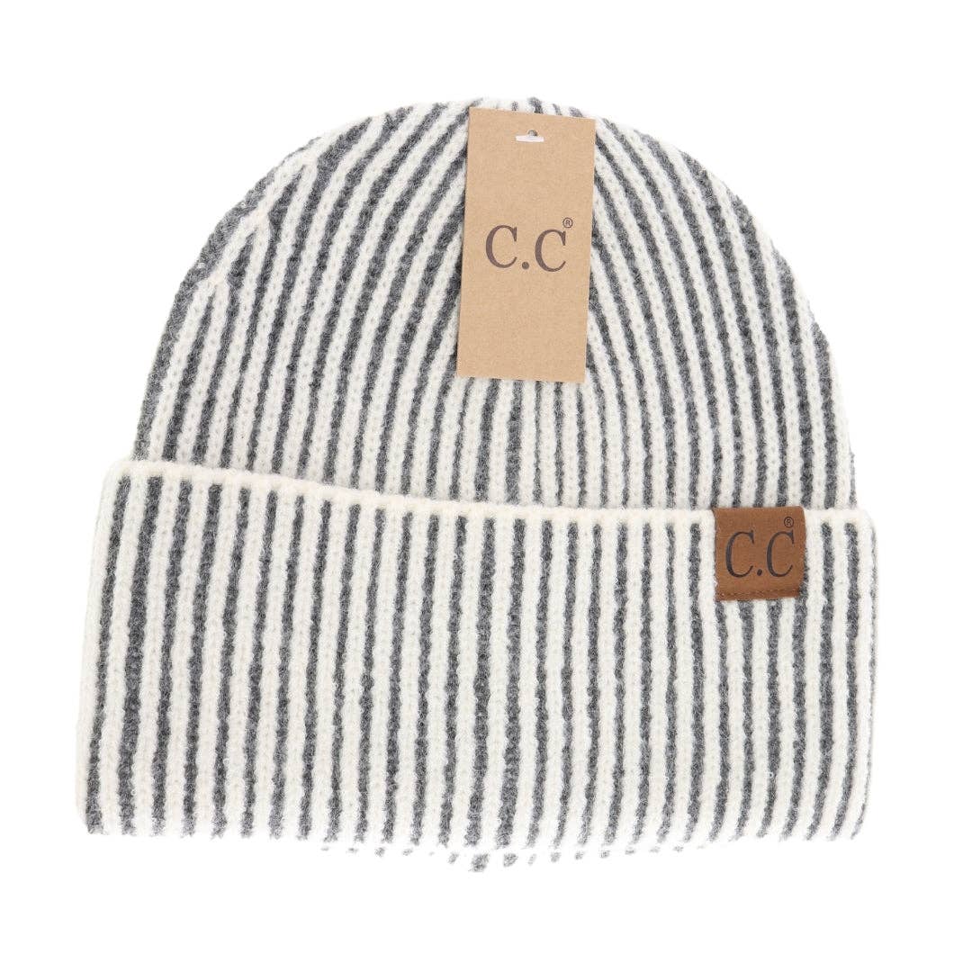 CC Beanie Contrasting Sriped Cuff