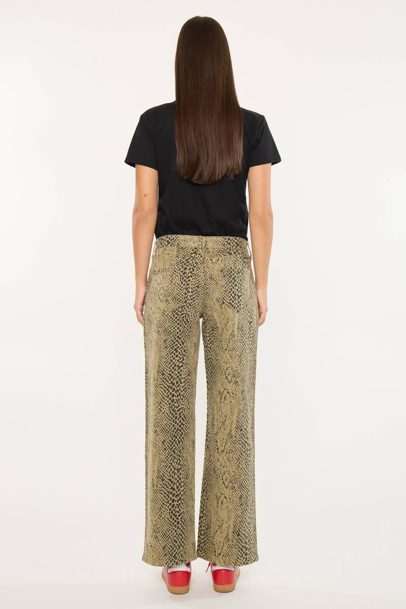 Low Slung Baggy Python Print Wide Leg Jean