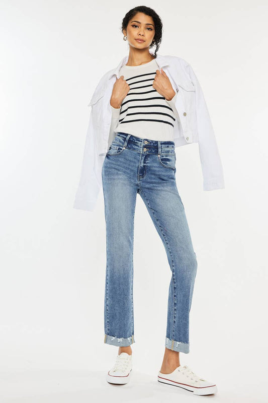 High Rise Slim Straight Jeans Medium Wash