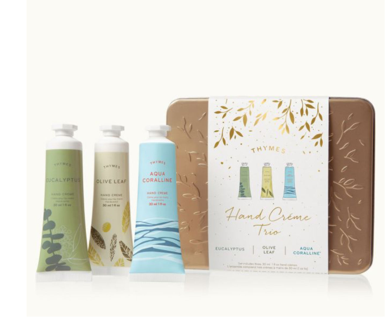 Thymes Eucalyptus, Olive Leaf, and Aqua Coralline Hand Trio Cream