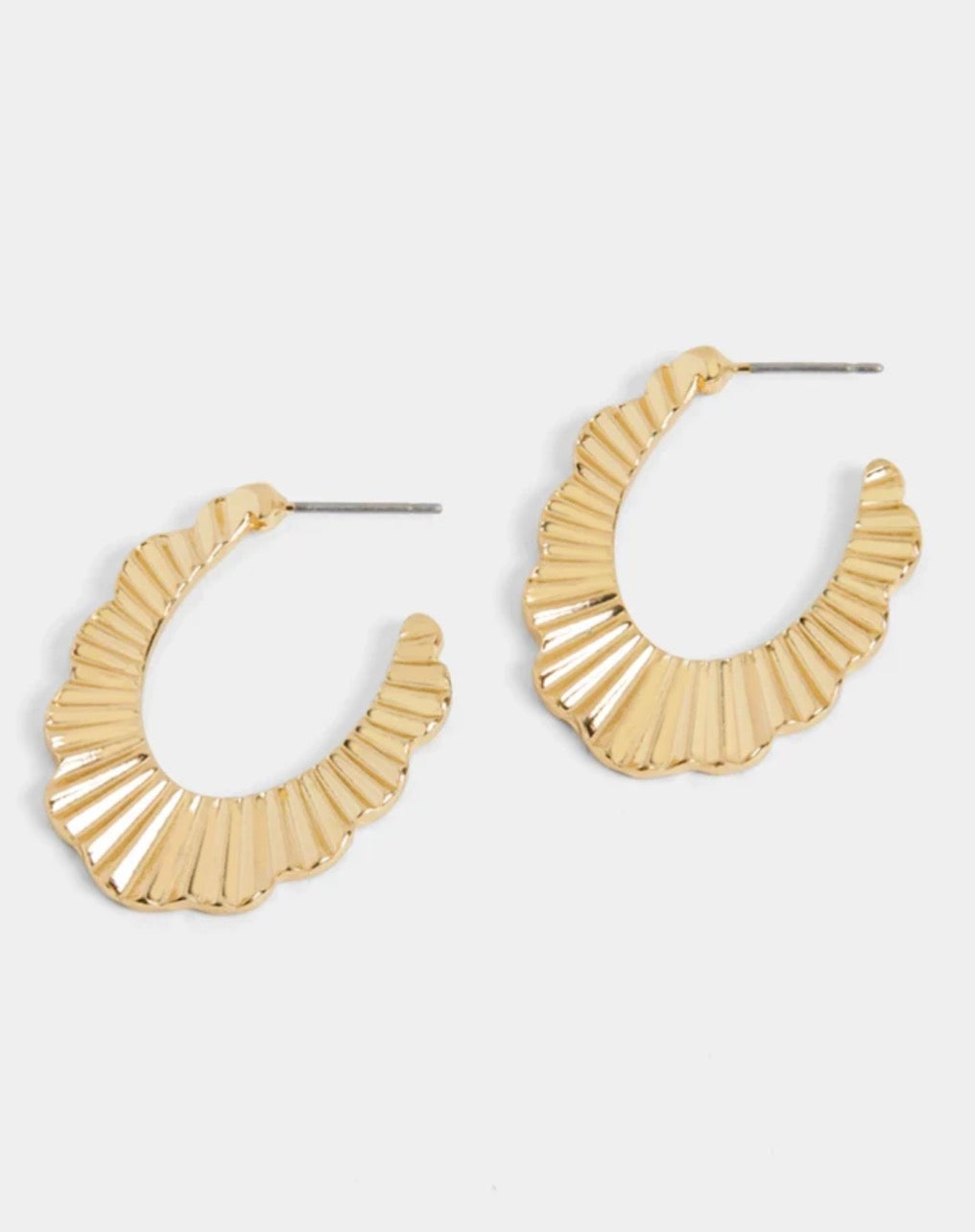 Whispers Ribbed Scallop Post Hoop Earrings