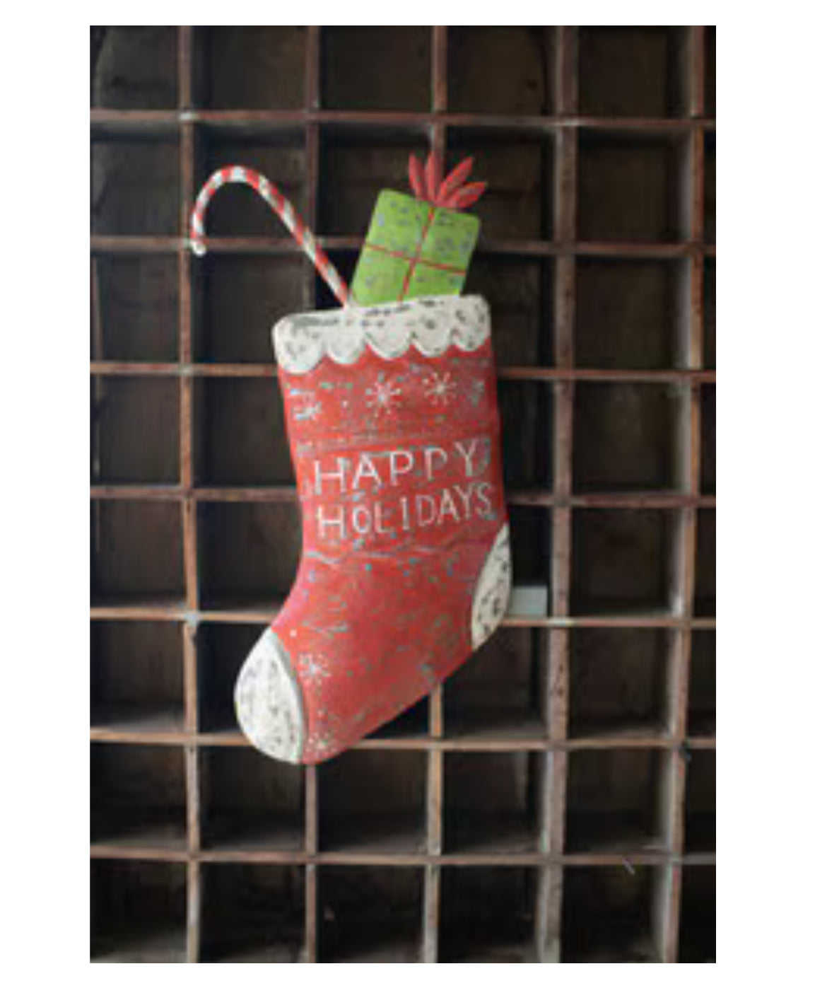 Hand Hammered Painted Holiday Stocking