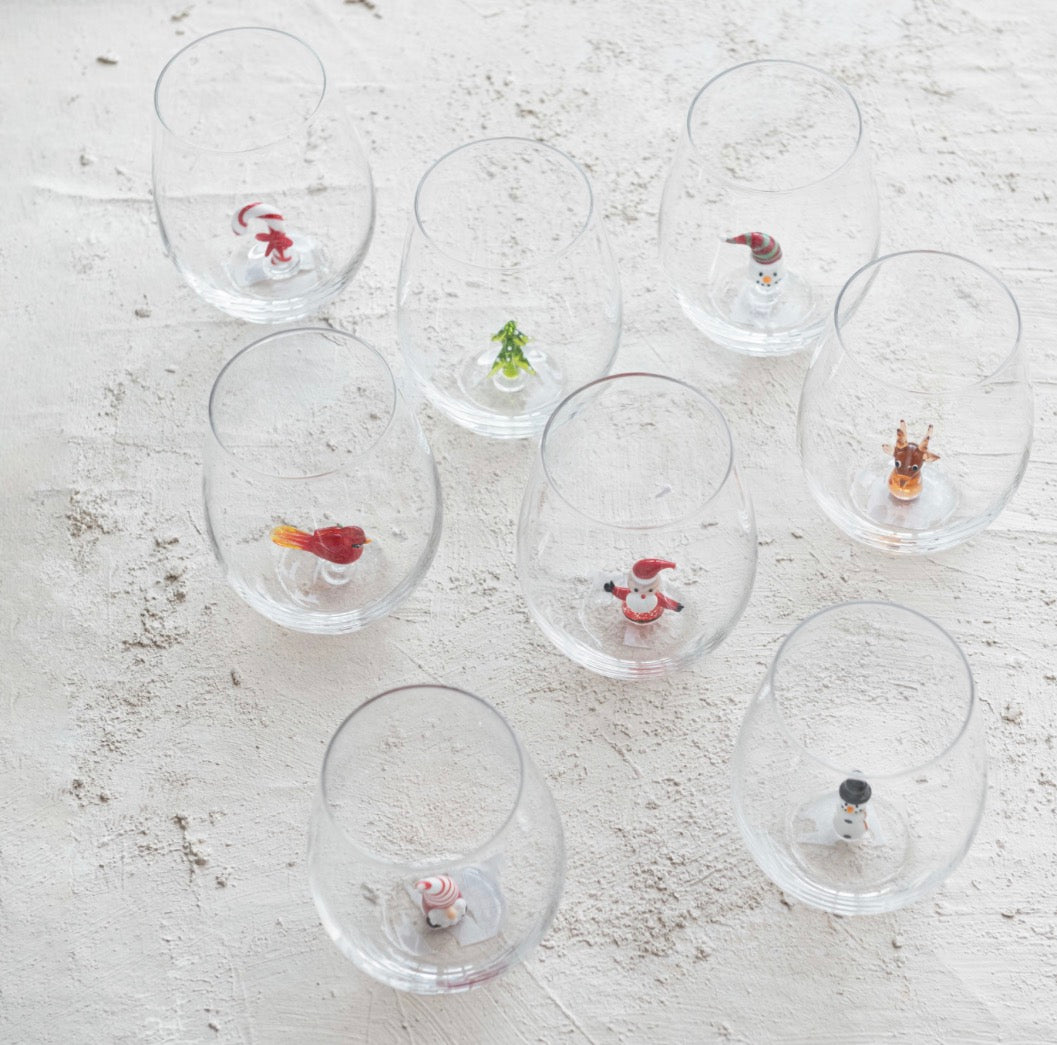 Stemless Wineglass w/ Holiday Figures