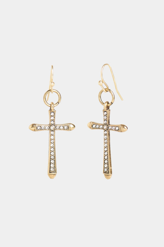 Whispers Dangle Cross with Stones Earring