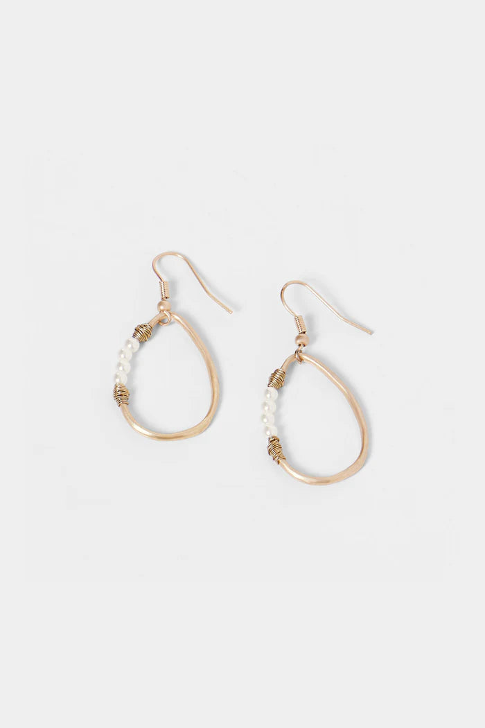 Whispers Gold Teardrop with Side Pearls Earrings