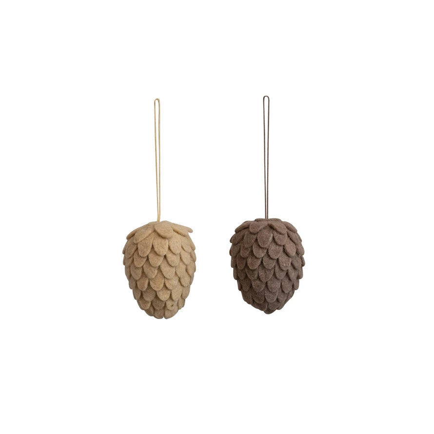 3-1/2"H Wool Felt Pinecone Ornament, 2 Colors