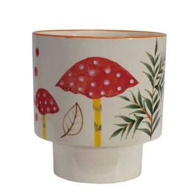 Stoneware Planter with Mushrooms
