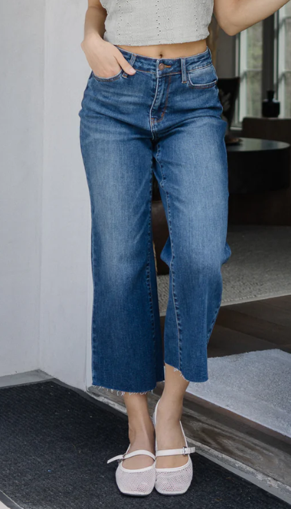 Judy Blue High Waist Pocket Embroidery Crop Wide