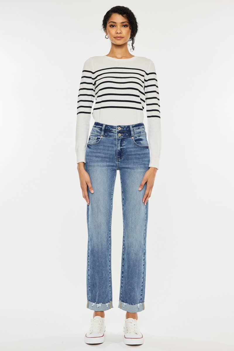 High Rise Slim Straight Jeans Medium Wash